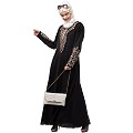 A-line abaya with Resham embroidery work- Black